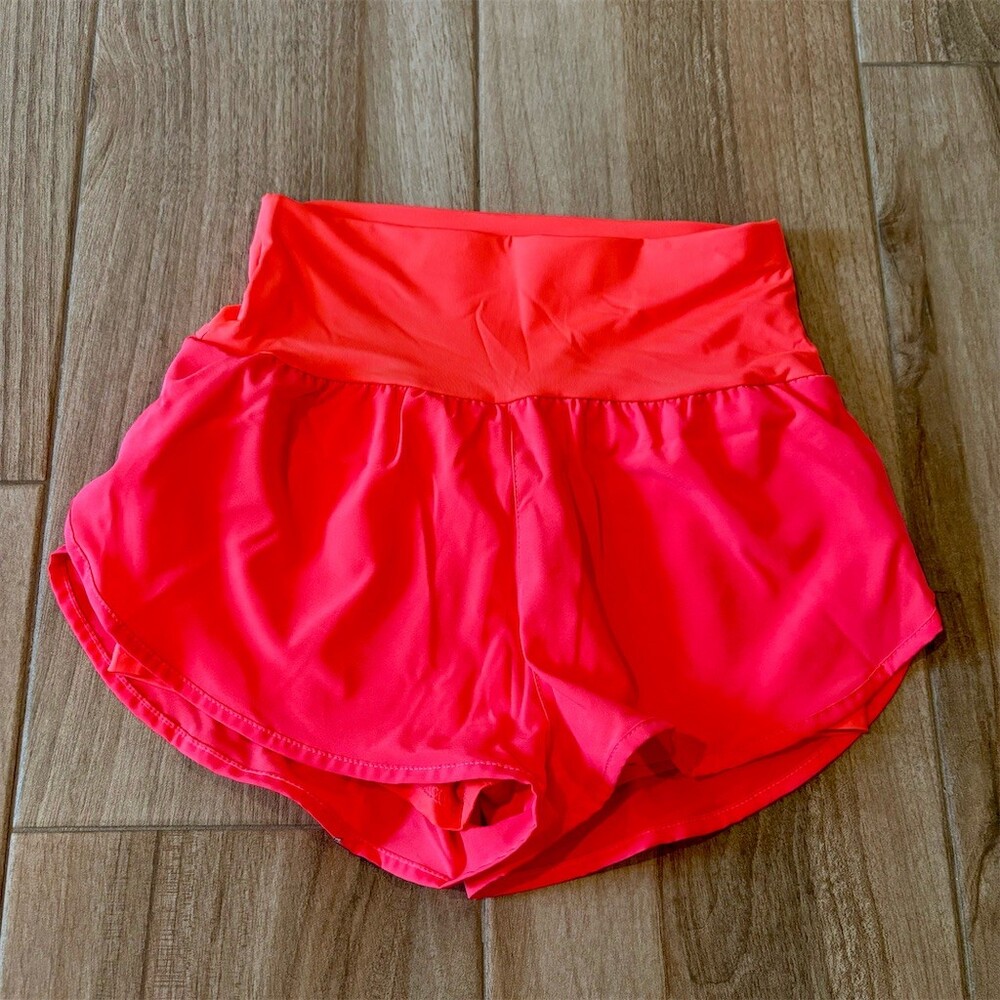 SHEIN Running Shorts Womens Size S Neon Coral Hot Pink High Waist Lined